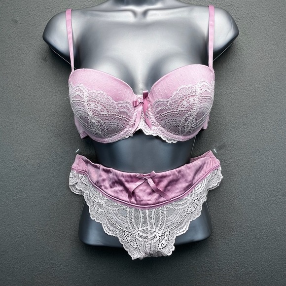 Sixty Eight Other - Sixty‎ Eight Pink Lace Push Up Bra Panty Set Lingerie 36B